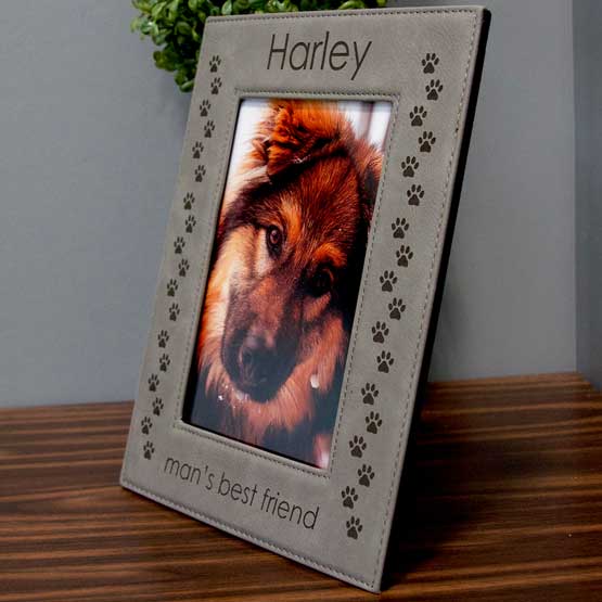 Gray Leather Photo Frame on Table