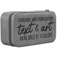 Gray Faux Leather Jewelry Box With Zipper And Custom Text Featuring Engraving And Color Options