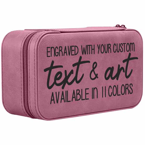 Custom Jewelry Box With Nuanced Pink Faux Leather Design Featuring Color And Engraving Options