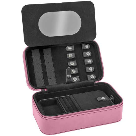 Open, Custom Faux Leather Jewelry Box Showing The Inside Compartments And Insert.