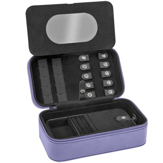 Open, Custom Faux Leather Jewelry Box Showing The Inside Compartments And Insert.