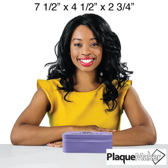 Custom Purple Faux Leather Jewelry Box Size Guide Showing Woman And Jewelry Box.