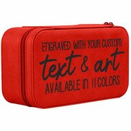 Custom Red Faux Leather Jewelry Box With Zipper And Text Featuring Color And Engraving Options
