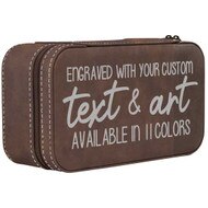Custom Jewelry Box With Faux Leather Rustic Design Featuring Text With Engraving And Color Options