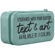 Teal Faux Leather Jewelry Box With Zipper And Custom Text Featuring Color And Engraving Options
