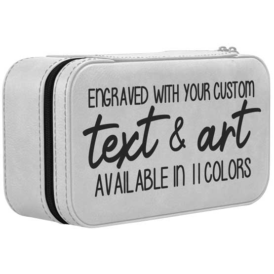 Custom White Faux Leather Jewelry Box With Standard Stitching And Text Featuring Engraving And Color Options