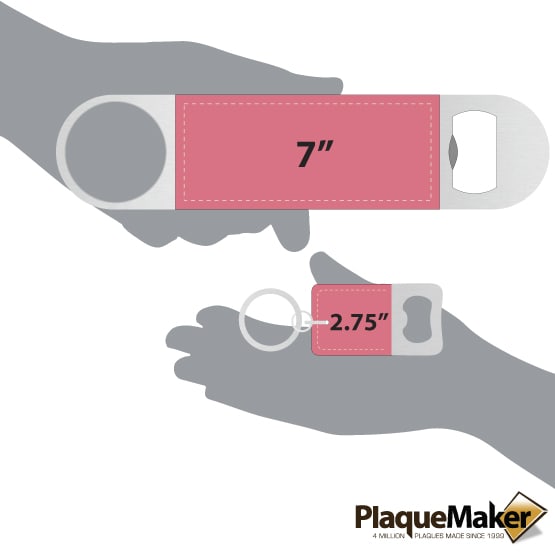 Pink Leather Keychain and Bottle Opener Set Size Comparison