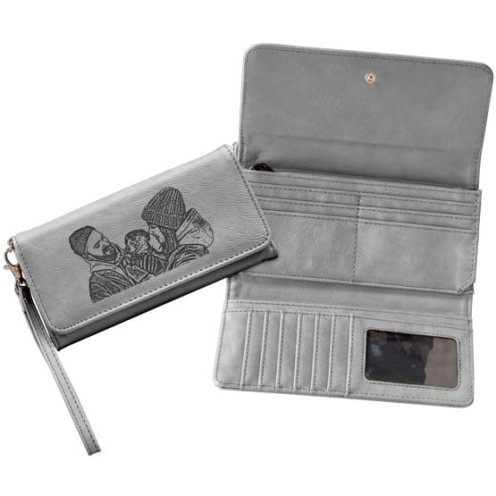 Gray Faux Leather Wallet Opened