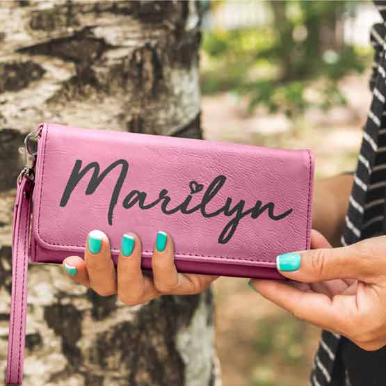 Pink Faux Leather Wallet in Hand