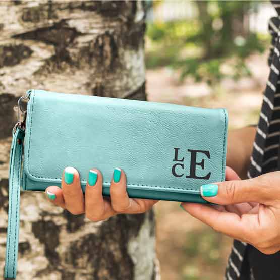 Teal Faux Leather Wallet in Hand