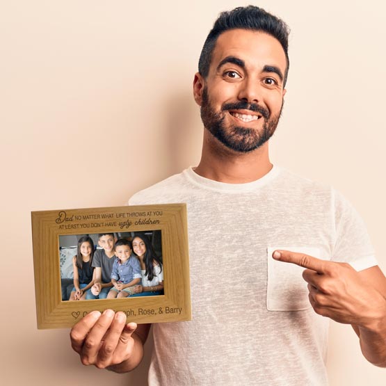 Custom Engraved Humorous Father's Day Picture Frame Gift Held By Dad