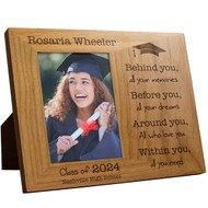 Personalized Class Of red alder message frame, laser engraved with student’s name, school’s name, and class year. Great gift!