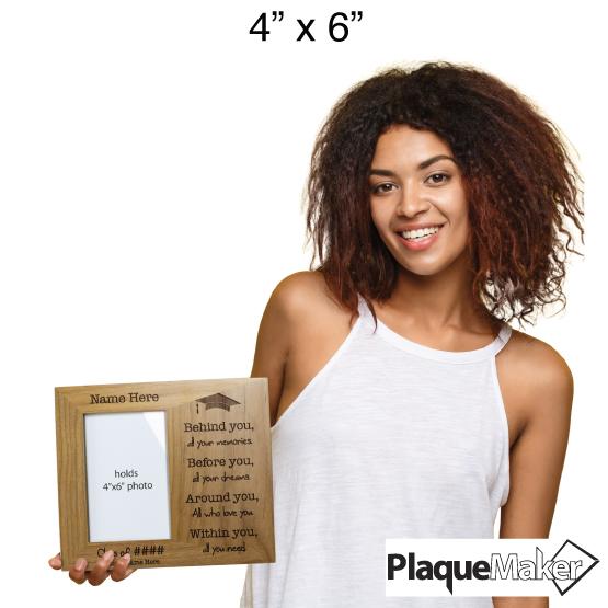 Personalized Class Of red alder message frame, holds a 6” x 4” portrait picture and comes with built-in easel and hangers