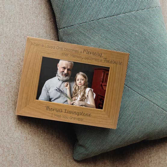 Custom Memorial Wood Frame on Sofa