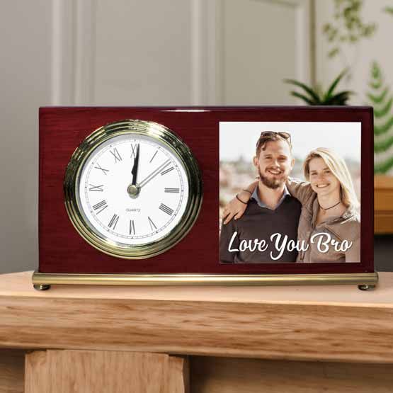 Rosewood Photo Clock on Table