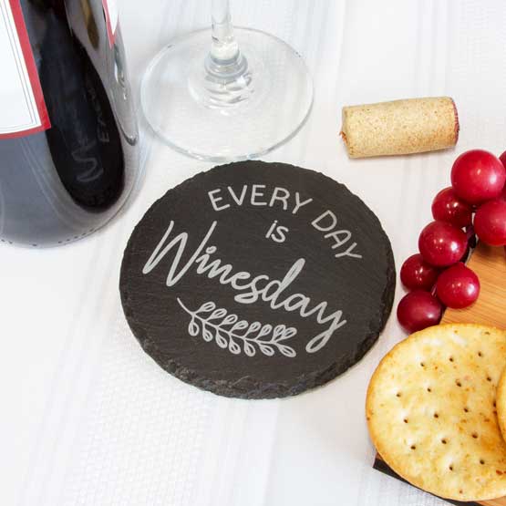 Slate Circle Coaster on Table