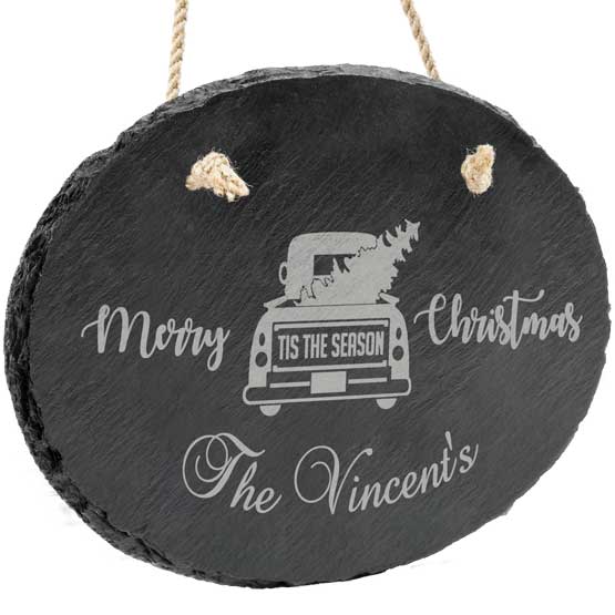 Custom Christmas Truck Family Slate