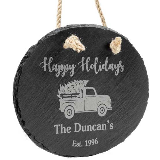 Custom Happy Holidays Hanging Slate