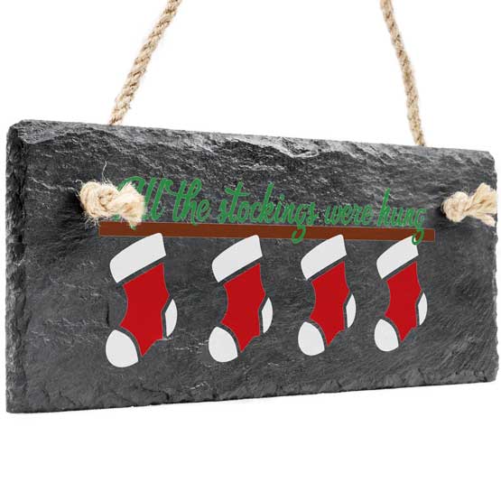 Xmas Stockings Hanging Slate Decor