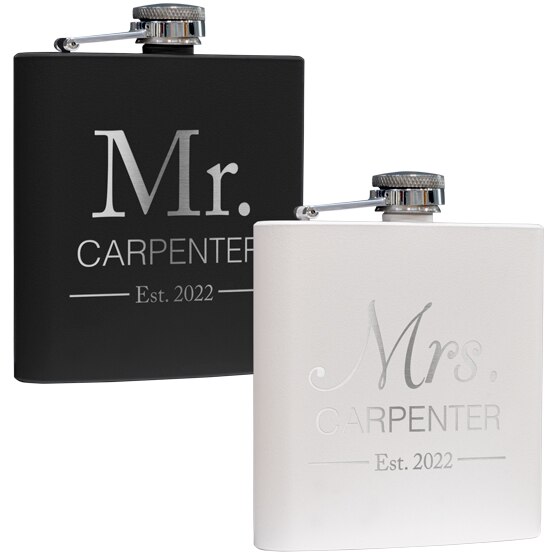 Custom Mr. & Mrs. Wedding Flask Set