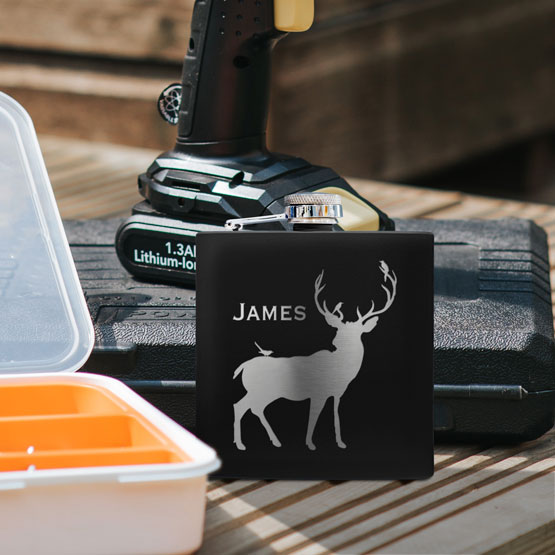 Custom Black Coated Flask on Table