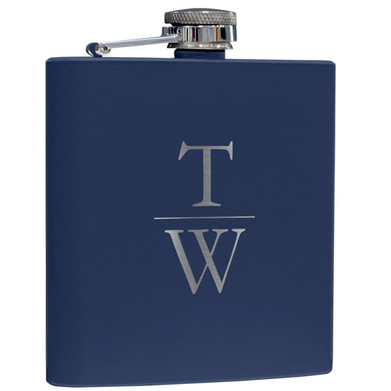 Custom Navy Coated Flask - 6 oz