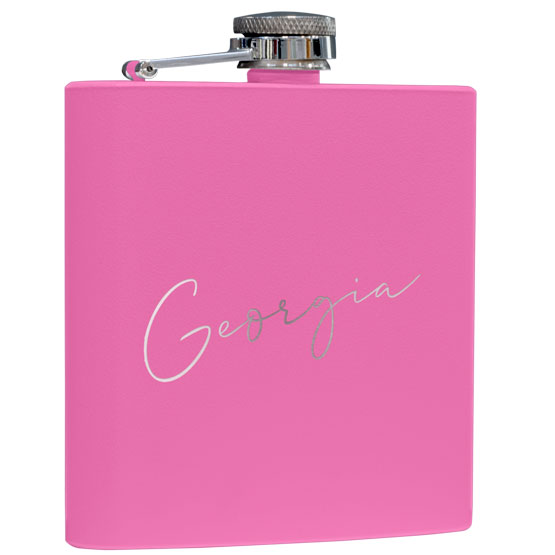 Custom Pink Coated Flask - 6 oz