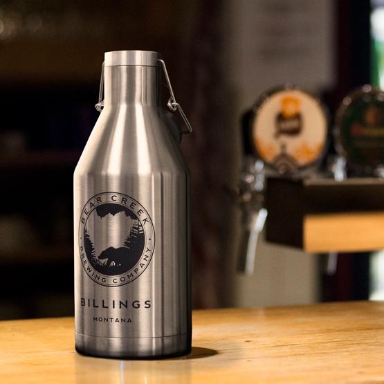 Custom Metal Beer Growler on Bar