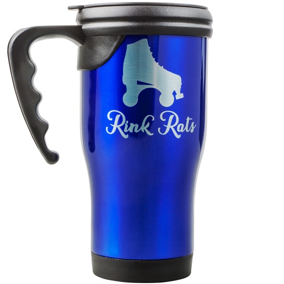 Customizable 14 oz Blue Stainless Steel Travel Mug with Handle | 5x 7, PlaqueMaker