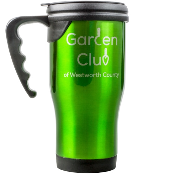 Customizable 14 oz Green Stainless Steel Travel Mug with Handle | 5x 7, PlaqueMaker