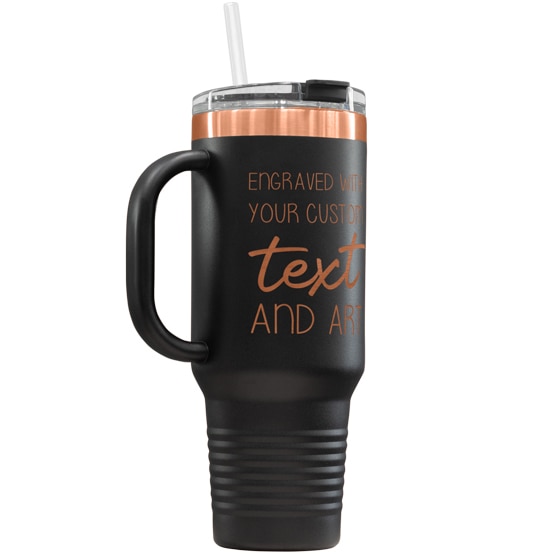 Custom Engraved Black And Rose Gold 40 Oz Coffee Tumbler With Your Text And Art