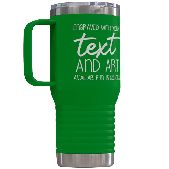 Customizable 20 oz. Green Vacuum Insulated Tumbler with Handle, Stainless Steel | 3.5x 7.875, PlaqueMaker