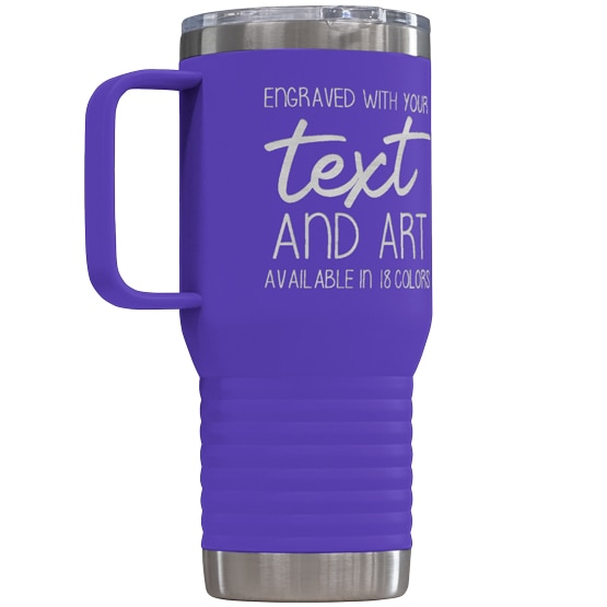 Customizable 20 oz. Purple Vacuum Insulated Tumbler with Handle, Stainless Steel | 3.5x 7.875, PlaqueMaker