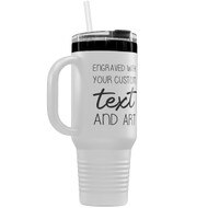 Custom Engraved White And Black 40 Oz Coffee Tumbler With Your Text And Art
