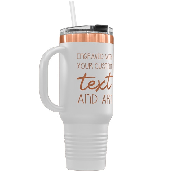 Custom Engraved 40 Oz Black And Rose Gold Coffee Tumbler With Your Text And Art