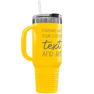Custom 40 oz Yellow Tumbler with Handle Engraved with Your Message and Art or Logo