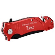 Custom Red Stainless Steel Rescue Knife With Seatbelt Cutter And Glass Breaker And Text Showing Engraving Space