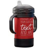 Custom Engraved 10 oz Red Sippy Cup with Handles and Your Message and Art or Logo