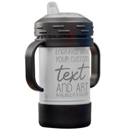 Custom Engraved 10 oz White Sippy Cup with Handles and Your Message and Art or Logo