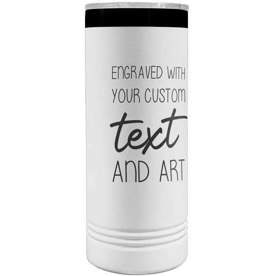 Custom Engraved 22 Oz White And Black Skinny Coffee Tumbler With Your Text And Art