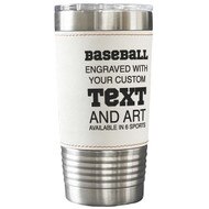 Custom Coffee Tumbler With Baseball Faux Leather Design Featuring Baseball Text And Customization Options