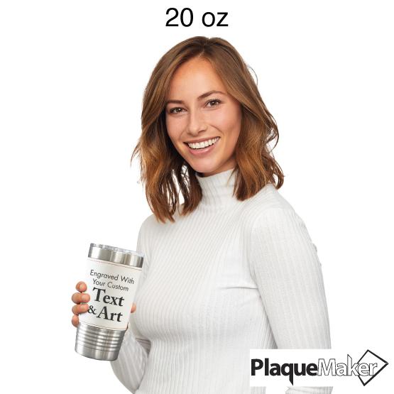 Woman Holding A 20 Oz Custom Baseball Tumbler To Demonstrate Size Of Cup.