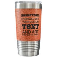 Custom Basketball Wrapped Coffee Tumbler With Stainless Steel And Faux Leather Design Featuring Customization Options