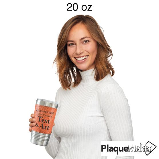 Woman Holding A 20 Oz Custom Basketball Tumbler To Demonstrate Size Of Cup.