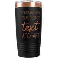 Custom Engraved 20 Oz Black And Rose Gold Tumbler With Your Text And Art