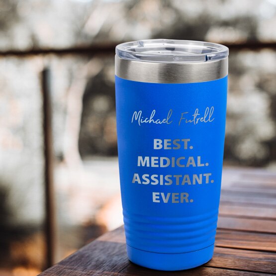 Custom Best Job Tumbler on Table