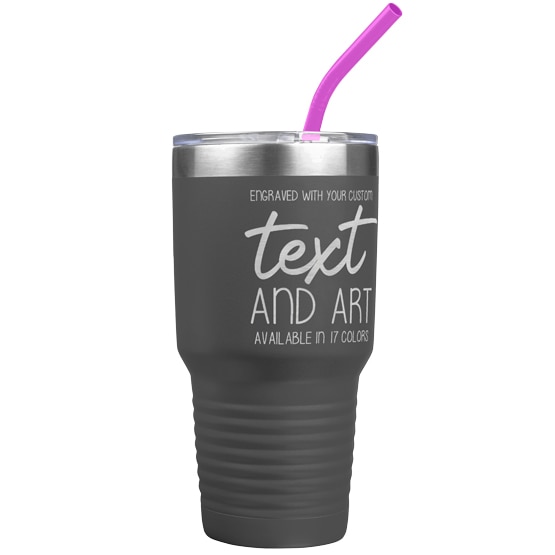 Custom Engraved 30 oz Gray Tumbler with Your Message and Art or Logo