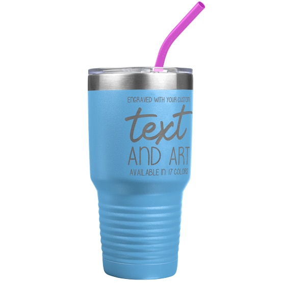 Custom Engraved 30 oz Light Blue Tumbler with Your Message and Art or Logo