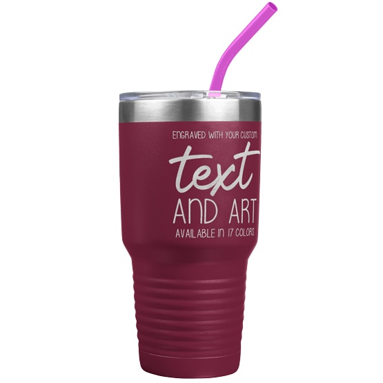 Custom Engraved 30 oz Maroon Tumbler with Your Message and Art or Logo