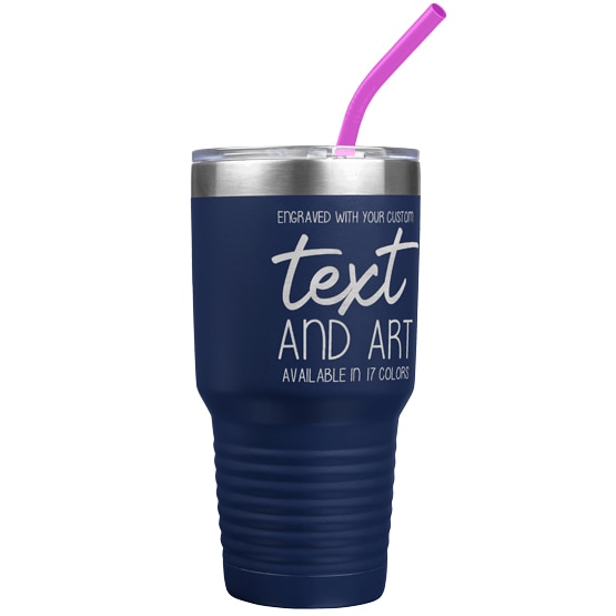 Custom Engraved 30 oz Navy Blue Tumbler with Your Message and Art or Logo